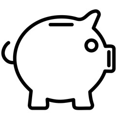  Piggy bank saving money icon, lined icon vector, black and white outline icon symbol.