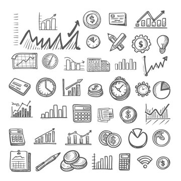 Set of Business Doodles Isolated on White Background