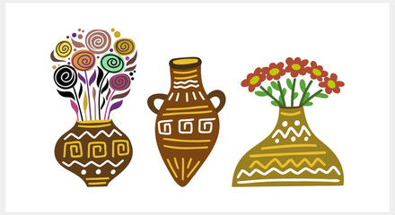 Abstract creative clipart isolated. Flower Boho stile Jug Amphora Vector stock illustration. EPS 10