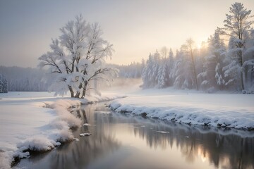 Fototapeta na wymiar winter landscape with river