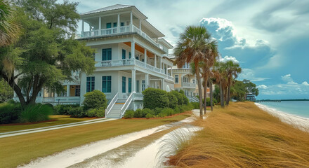 A nice beach mansion, real estate. Generative AI.