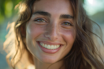 Close Up of Smiling Woman With Long Hair