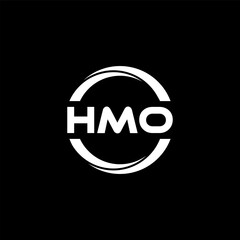 HMO letter logo design with black background in illustrator, cube logo, vector logo, modern alphabet font overlap style. calligraphy designs for logo, Poster, Invitation, etc.
