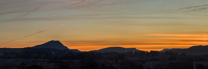the Sainte Victoire mountain in the light of a winter morning