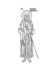 Fototapeta premium Saint Xenia of Saint Petersburg (name english). Coloring page in Byzantine style on white background