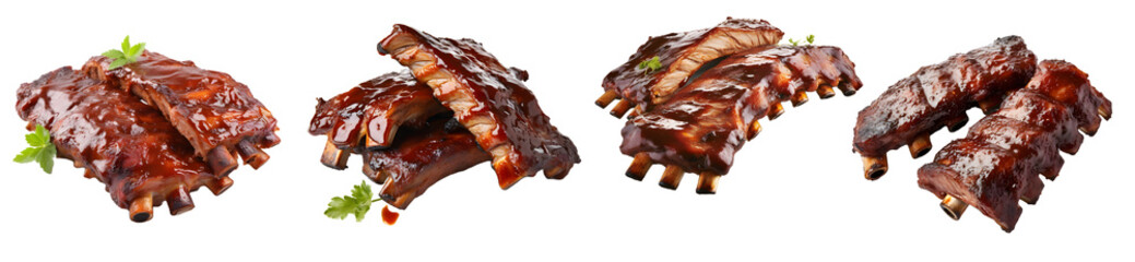 Barbecue ribs isolated on a transparent PNG background, white background , Generative Ai