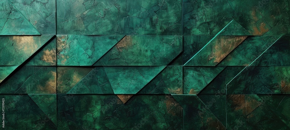 Poster geometric patterns in vibrant emerald hues form the basis of this modern wallpaper, highlighted by t