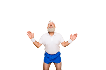 Active modern cool competetive pensioner, leader, champion with open arms. Bodycare, healthcare, weight loss, pride, strength, leadership, motivation, happiness, authority, gym lifestyle