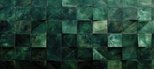 Geometric patterns in vibrant emerald hues form the basis of this modern wallpaper, highlighted by triangular shapes.