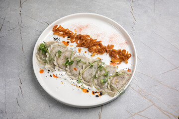 Delicious ravioli in the restaurant. Close up