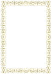 Vintage gold frame with original ornament. Elegant vignettes around the entire perimeter of the sheet. Version No. 4. Format - A4. Cover, background. Vector illustration