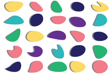 Various blotch. Random color blobs, round abstract organic shapes. Pebble, drops and stone silhouettes. Inkblot 90s texture vector set. Basic, simple rounded, smooth colorful forms 2 3 1