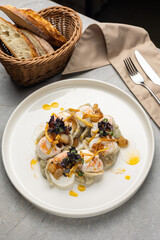 Delicious ravioli in the restaurant. Close up