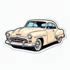 Deurstickers Vintage Yellow Classic Car Illustration - Retro Automobile Model with a Nostalgic Charm, Perfect for Automotive Designs, Travel Themes, and Toy Enthusiast © Ирина Абраменко