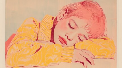 A drawing of a child sleeping on a table