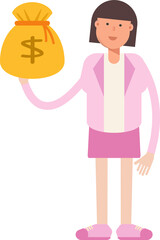 Office Woman Character Holding Dollar Sack
