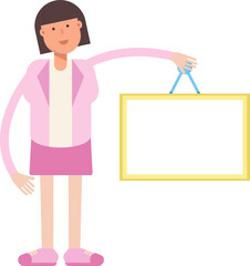 Office Woman Character Holding Blank Signage

