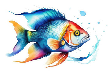 Rainbow fish watercolor painted isolated on white background.