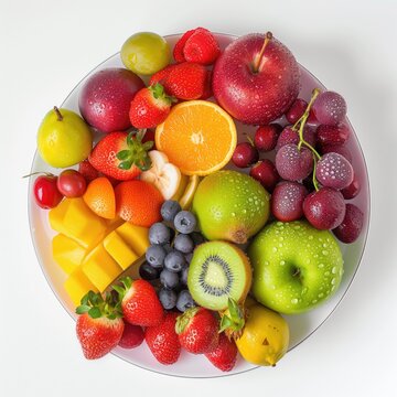 Healthy fresh fruits plate, multivitamins