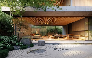 Architecture showcases a bright colors integrated into the concrete, reflecting that combines Japanese design principles.