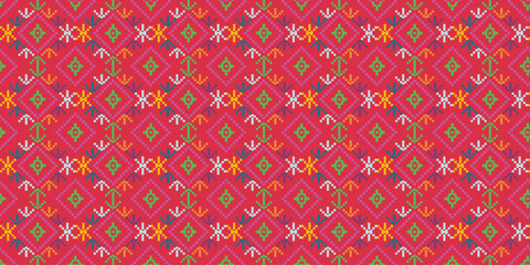 Colorful Traditional Thailand Lanna Textile. Vector Image.