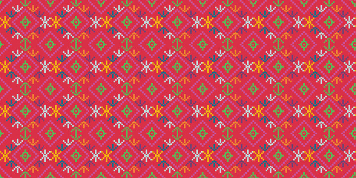 Colorful Traditional Thailand Lanna Textile. Vector Image.