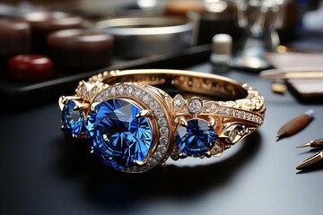 Custom Jewelry Design: creation stage. Closeup of custom gemstone ring.