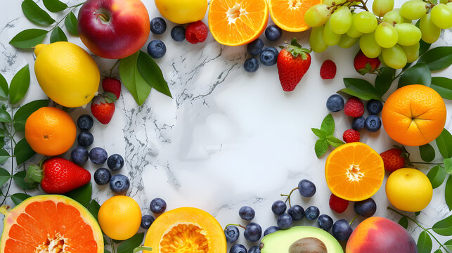 Fruit frame on a marble table