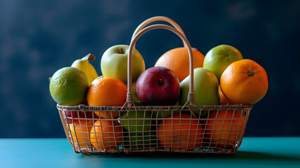 Handmade shopping basket with fruits