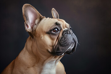 Close-up of the head of a creamy French bulldog
