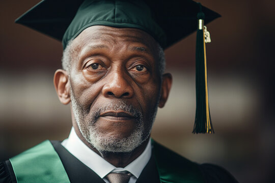 AI generative photo image of mature intelligent man graduation wearing tassel headwear hat