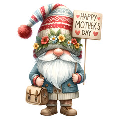 Obraz na płótnie Canvas Cute Watercolor Gnome Mother's Day Clipart Illustration