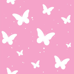 modern butterfly, seamless pattern. butterfly silhouette, simple, repet background. cute, pink drawing for a girl. for print, paper, postcards. art vector illustration.