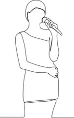 continuous line of young woman singing
