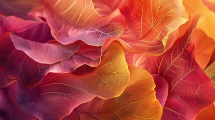 Macro blend of sycamore and aspen leaves forming a 3D wavy structure, with flowing forms and gentle swirls.