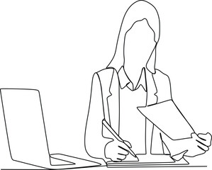 continuous line of young woman working in the office