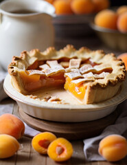 Summer apricot pie with fresh apricots. Generative Ai.