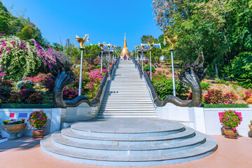 Stairs leading up to worship the jaydee at Wat Pa Phu Kon. Udon Thani Province.