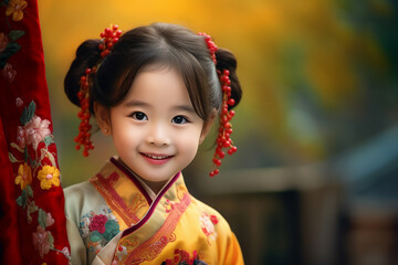Photo of lovely adorable cute chinese girl wear traditional kimono made with generative AI