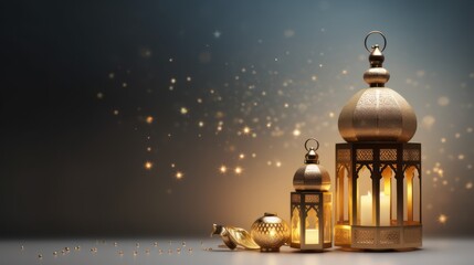 Fototapeta premium Candle lantern Fanoos decoration, Islamic holiday Ramadan Kareem ornament wallpaper, eid al fitr and eid al adha background.
