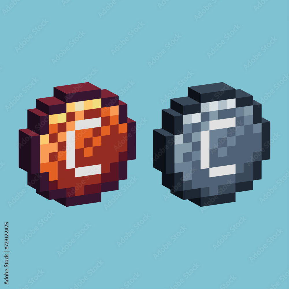 Poster isometric pixel art 3d of coin game icon for items asset. coin icon on pixelated style.8bits perfect