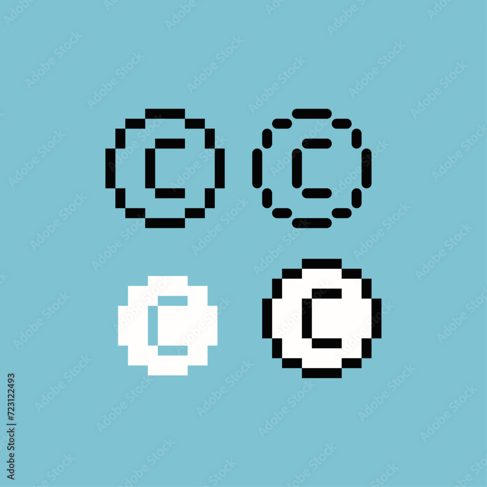 Poster pixel art outline sets icon of coin game asset variation color. coin icon on pixelated style. 8bits 