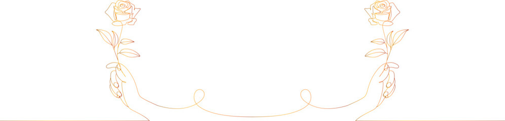 Hand holding rose flower. Cotiniuous line drawing