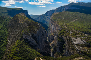 Beautiful landscape in the Verdon Canyon in France. Rocks and trees in the Verdon canyon.