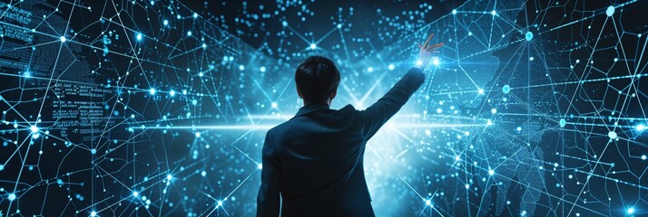 Navigating the Global Network  A Businessman's Interaction with Future Tech