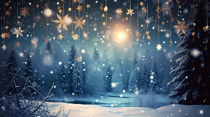 Beautiful winter Christmas glowing background with falling snowflakes, winter background