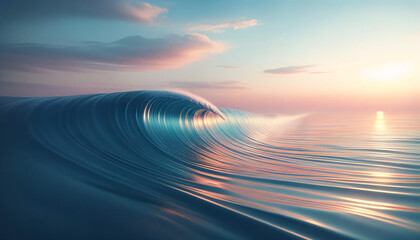 Coucher de soleil sur la mer avec vague sur l’océan, image idéale pour bannière, fond ‘écran arrière-plan
