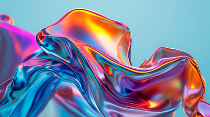 Obraz premium Neon glass gradient fluid shapes transparent liquid holographic gradient shapes background. Vibrant texture Banner