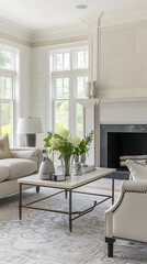   an interior design of a Hamptons style living room 