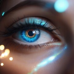 Obraz premium Close_up_focus_on_the_eye_of_a_young_woman_looki